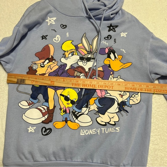 Looney Tunes Womens Bugs Bunny, Tweety Bird, etc Light Blue Graphic Hoodie Small - Picture 6 of 8